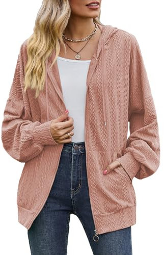 Damen Herbst Und Winter Solid Farbe Taschen Langarm Lose Kapuzen Pullover Casual Weibliche Jacke