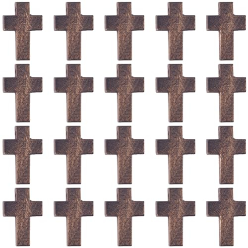 SUNNYCLUE 100 Stück Holz Kreuz Charms Holz Kreuz Perlen Mini Kleine Taschenkreuze Naturholz Rosenkranz