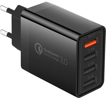 4-Ports Chargeur Rapide USB C 33W Multiple avec QC3.0, Prise Adaptateur Secteur Compatible avec Samsung Galaxy S23/S23+/S23 Plus/S22 Ultra/S22+/S21/S20/Note 20/Z Fold 4, 12,13,14,15