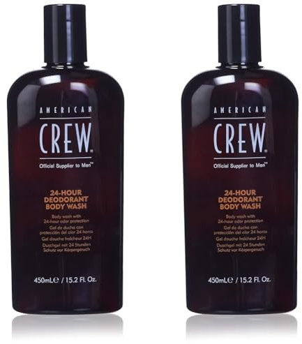 AMERICAN CREW – 24 h Deodorant Body Wash, 450 ml, Pflegedusche für Männer, Duschgel für Feuchtigkeit & lang anhaltenden Schutz vor Körpergeruch, mit Teebaum- & Pfefferminzöl (Packung mit 2)