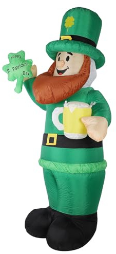 AUNMAS St. Patrick Day Aufblasbarer Kobold, 2.4m / 7.9ft 190T Polyester Stoff aufblasbare Grüne Leprechaun Kleeblatt Bier im Freien Hof Urlaub Dekoration Modell Glow für Irische Bier-Mottopartys