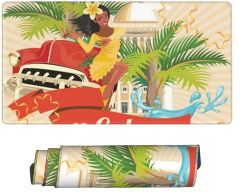 Tapis de souris ergonomique en caoutchouc pour jeux et bureau Motif femme souriante sur paume de voiture classique Extra large 40,1 x 74,9 cm