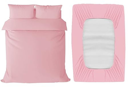 APEX FURNISHINGS 3 Piece Single Bedding Set – Duvet Cover, Fitted Sheet with Pillow Case - Soft Brushed Microfiber – Blush