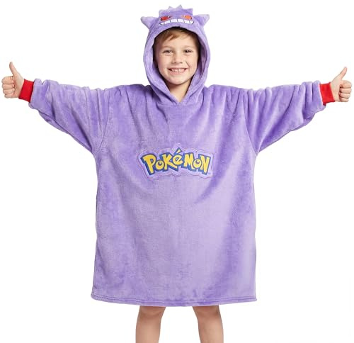 Pokemon Oversized Hoodie Decke mit Ärmeln, Pullover mit Kapuze, mit Pikachu, Glurak, Enton & Mehr, für Jungs & Mädchen