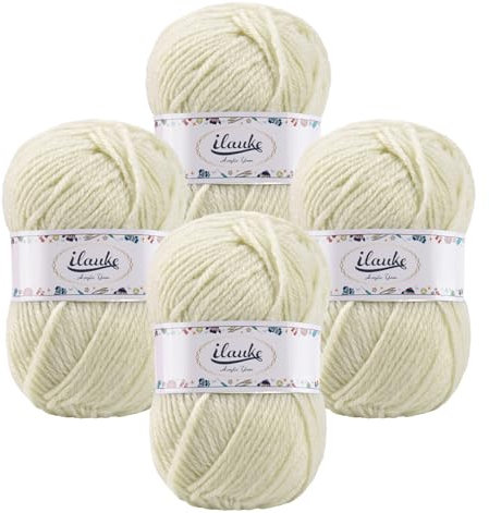 ilauke Häkelgarn 4er* 50g/Ball Super Weiche 100% Acryl Garn für Anfänger und Kinder, Handstrickgarne Baby Fluffy Ball für Häkeln und Kunsthandwerk für Häkeln und Kunsthandwerk(Beige)