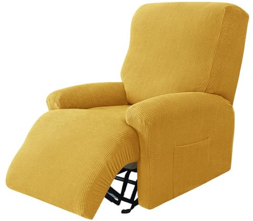 Surwin Sesselschoner für Relaxsessel mit Armlehnen, Stretchhusse für Relaxsessel Anti-Rutsch Fernsehsessel Bezug mit Taschen Sesselbezug Stretch Elastisch (1 Sitzer,6#Gelb)