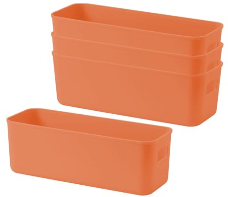 GmeDhc 4 Stück Verdickte Aufbewahrungsbox, Aufbewahrungskorb mit Griffen, Kunststoff Organizer Box, Ordnungsboxen, für Küche, Badezimmer, Küchenschrank, Kosmetik, Kinderzimmer, Büro - Orange