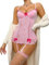 BEINF Completo Intimo Donna Set di Lingerie Donna Sexy Floreale Pizzo Body con Giarrettiera V Neck Bow Front Babydoll Underwire con Calze 3 Pezzi Rosa XXXL