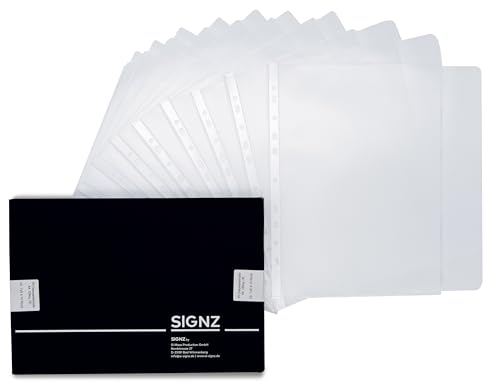 SIGNZ Dokumententasche mit Klappe, zum Abheften, DIN A4, seitlich offen, extra starke 120 my, genarbt | 10 Stück | CO2-neutral hergestellt, made in Germany (A4 mit Klappe)