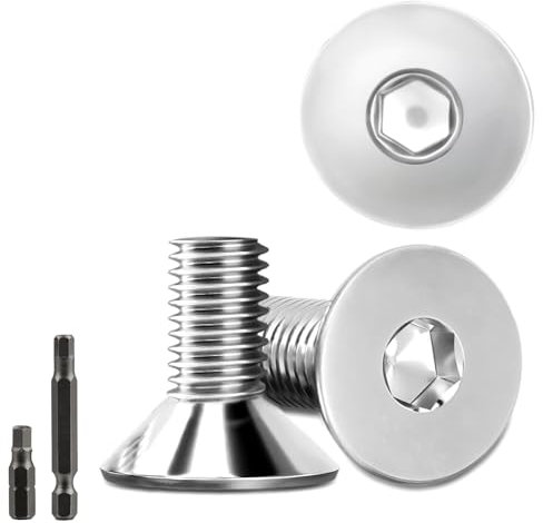 40 Viti a Testa Svasata in Acciaio Inox M8 x 16 mm, DIN 7991/ISO 10642, Con 2 Viti (Argento)
