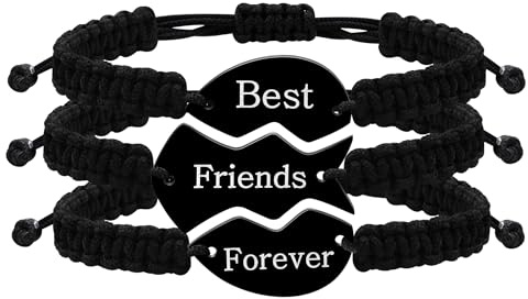 Vivaday Bracelets Cœur Puzzle Correspondants pour Hommes – Ensemble de 3 Bracelets Ajustables avec Corde Noire Tressée, Cadeau d'Amitié pour Diplômes Anniversaires et Relations à Distance