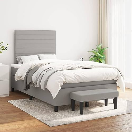 OHOOWOO Boxspringbett mit Matratze Hellgrau 120x200 cm Stoff,Hochwertiges Boxspringbett mit Matratze und Auflage Für eine erholsame Nachtruhe