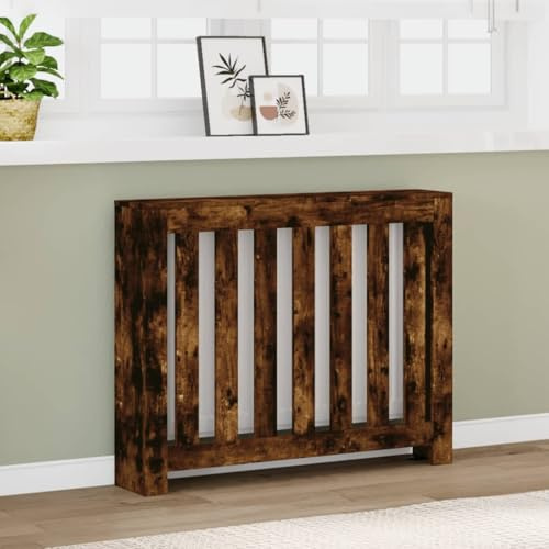 qohoio Radiator Cover Smoked Oak 104x20x82 cm Engineered Wood-Radiator Cover Modern MDF Vertical Slats Wood Decorative Cabinet for Living Room Bedroom Hallway,Large