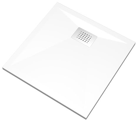 Aquasani Base - Receveur de douche - Toutes les tailles disponibles, Niveau adhérance PN6 ou PN24, Blanc, avec grille en inox poli et bonde extra-plate incluse (Blanc Brillant Lisse, 80 x 80 x 4 cm)