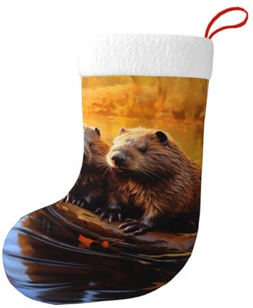Geryaer Beaver Working3 Weihnachtsstrümpfe, Weihnachtsstrümpfe, Kamin, hängende Ornament für Urlaub, Party, Familiendekoration