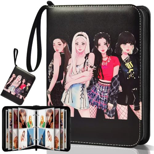 Korean Pop BlackPink Alben, Photocard Binder Album, Trading Photocards Holder Book with 400 Cards Sleeves - Idol Cartoon Photo Protect Album Gifts for Boy & Girls - Lomo Card (Black)