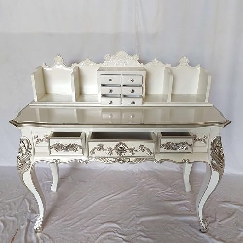 Kunibert Antike königliche Louis XIV. Louises Barock Rokoko Stilmöbel Sekretär Schreibtisch Farbe: weiß mit Silber Breite117cm