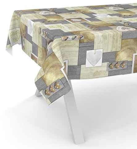 ANRO Wachstuchtischdecke Wachstischdecke Wachstuch Tischdecke abwaschbar Gartentischdecke Rund Oval Eckig 220x140cm Schnittkante Holzmotiv Herz