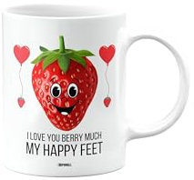 MIPOMALL My Happy Feet Mug, I Love You Berry Much, Strawberry, Funny, Valentines Gifts for Him or Her, Presents for Men or Women, Christmas Cup, Silly, Joke, Gag, CA_318_255