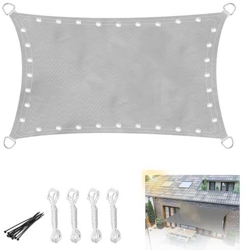 YedZen Sonnensegel 4x5m, Wasserdicht Sonnensegel Rechteckig 230 g/m² PES, 95% UV-Schutz Sonnenschutz mit Ösen und Seil, für Balkon Garten Terrasse, Pool, Hellgrau