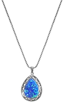 Edellis Weißer | Blauer Opal Tropfen-Halskette aus 925 Sterling Silber | Edles Geschenk für Damen & Mädchen | Verstellbare Länge: 40-45 cm