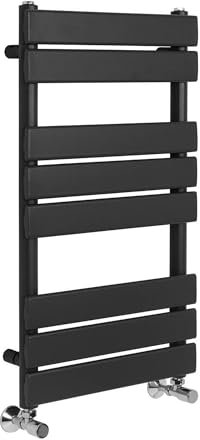 Greened House Richmond Heated Towel Rail Flat Panel Black Bathroom Towel Radiator Central Heating (Black, 500mm W x 800mm H)