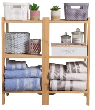LEKE GO Mueble bajo Lavabo con pie con 3 estantes de bambú Natural nordico de 60x30x60 cm, Ideal para baño