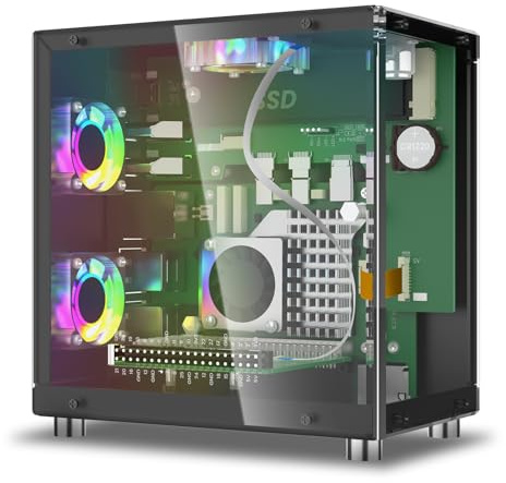Elecrow Mini PC Case for Raspberry Pi 5: Aluminum Case with 3 Cooling Fans, 1.3 OLED Display, PCIe M.2 NVMe SSD 2230/2242/2260/2280 Support, RTC, Full Port Access, Compact (Pitower Gen 1)