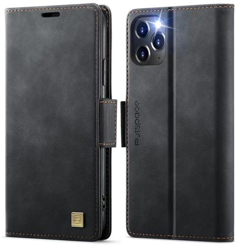 Teeirllim Hülle für iPhone 11 Pro Handyhülle, RFID-Blockierung, Premium PU Leder, Kartenfach Klappbar Tasche Flip Case, Klapphülle Schutzhülle für iPhone 11 Pro, Schwarz