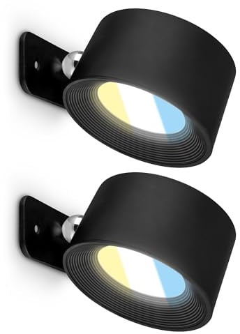 BRILONER - 2er-Set Wandleuchten ohne Stromanschluss mit Akku, magnetisch abnehmbar, 360 Grad drehbar, dimmbar, CCT, Wandleuchte Innen, Wandlampe, Bettlampe, Lampe Bett, Leselampe, 9x7,5x4cm, Schwarz