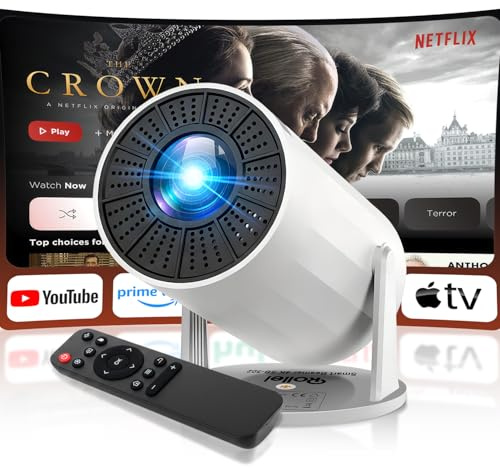 Rollei Proiettore 4K SB-502 con Correzione Keystone Automatica ±35° | Mini Videoproiettore Portatile con 210° Rotazione Projector Casa Supporta Android 11/WiFi 6/BT 5.4 con Telo