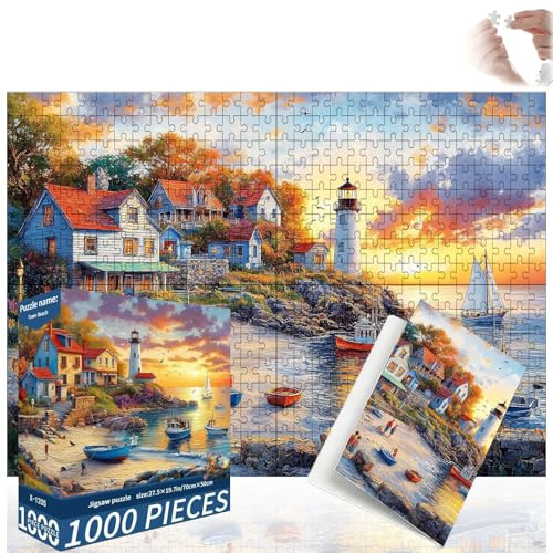 AEMCHDM 1000 Teile Puzzle für Erwachsene und Kinder, 70 x 50 cm Challenging Adult Puzzles, Klassische Puzzles Geschenk und Decor Geschicklichkeitsspiel für die ganze Familie (Beach Town)