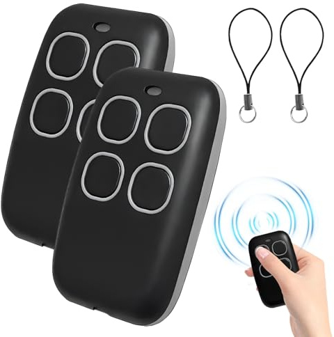 2 Pcs Garage Door Remote Fob, 4 Buttons Electric Gate Fob with String, Universal Cloning Remote Control for Garage Door Roller Shutters