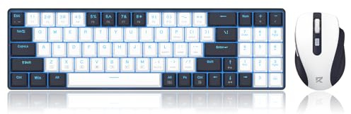 Redragon BS8773 Wireless Keyboard and Mouse Combo, 78 Keys 2.4Ghz Wireless Low-Profile Mechanical Red Switch Keyboard w/Slim Compact Design & Single Blue Backlit, 2400 DPI Max Mouse (White & Black)