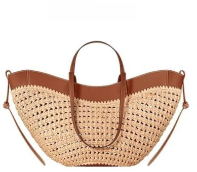 NJIEzhao Sac de Plage Tressé Sac fourre-tout tissé for femmes, sac à main de plage en paille grande capacité, épaule Simple et décontractée for l'été