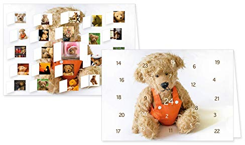 RASW078 - Teddy Adventskalender-Doppelkarte - 12,5 x 18,5 cm mit hochwertigem Kuvert
