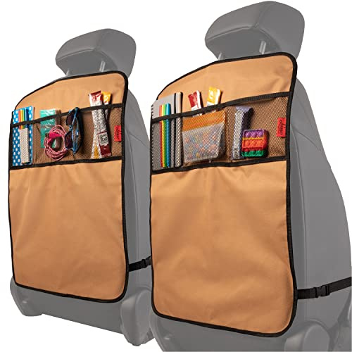 Seat Back Protectors (2 Pack) - Car Kick Mats with Odor Free, Premium Waterproof Fabric, Reinforced Corners to Prevent Sag, and 3 Mesh Pockets for Great Storage