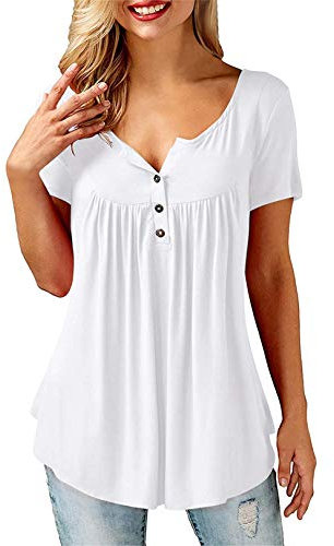 Beluring Ladies V Neck Short Sleeve Solid Basic Tee Shirts Summer Tops White Size 18 20