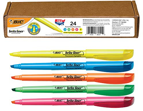 Bic Brite Liner Textmarker, Keilspitze, sortiert (neu), 24 Stück