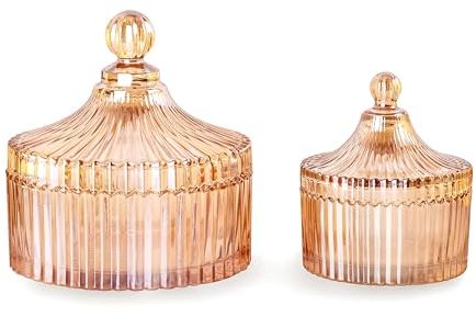 R FLORY Tarros de vidrio decorativos con tapa, cuenco de almacenamiento de vidrio con tapa, soporte Qtip, recipiente organizador de baño, contenedor para hisopos de algodón, velas, joyas