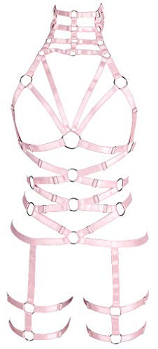 BBOHSS Femminile Body Harness Reggiseno Giarrettiera Morbido Hollow Carnevale Danza Accessori Punk Gotico Cintura Regolabile (0004), Rosa, Taglia Unica