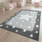 TT Home Spielteppich Kinderzimmer Weiß Grau Stern Muster Bordüre 3-D Effekt Kurzflor, Größe:140x200 cm