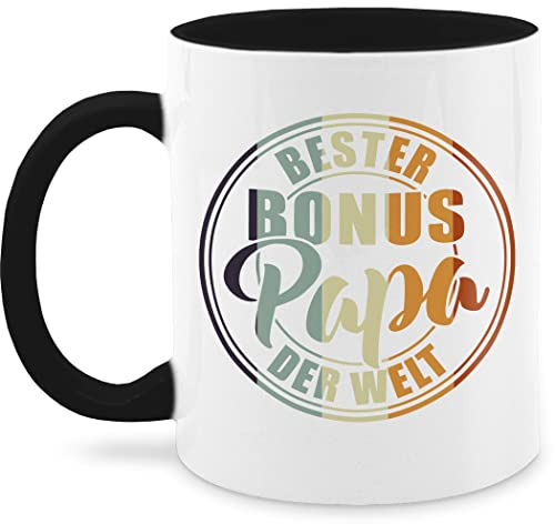 Tasse Tassen 325ml - Geschenk zum Vatertag - Bester bonus Papa der Welt I Stiefvater - 325 ml - Schwarz - stiefvatertagsgeschenke vatertagstasse vatertagsgeschenk stiefpapa kaffeetasse
