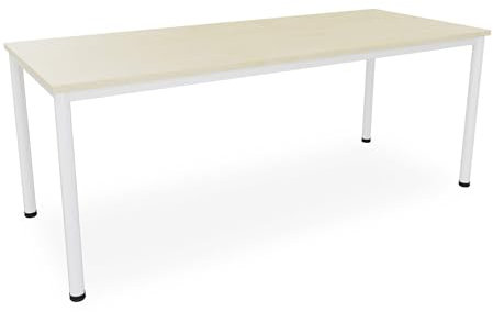 Dila GmbH Schreibtisch/Besprechungstisch in verschiedenen Größen und Farben weißes Metallgestell Konferenztisch (B: 200 cm x T: 80 cm, Ahorn)