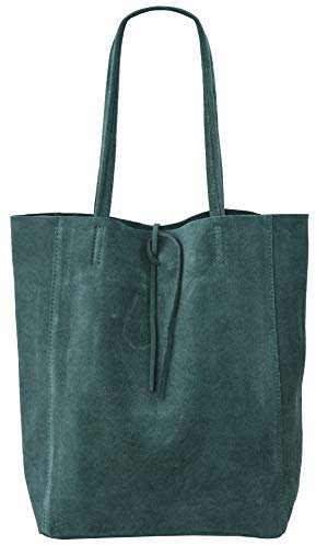SH Leder ® Damen Echt Wildleder Shopper mit Innentasche in vielen Farben Schultertasche Henkeltasche 37x29cm Katrin G261 (Petrol)