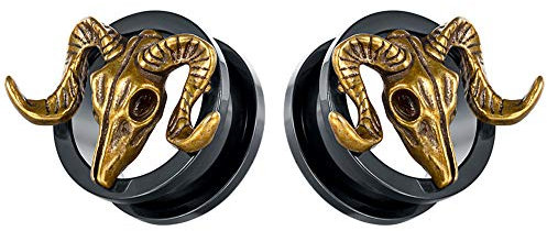 TBOSEN 2PCS Stainless Steel Retro Ram Goat Skull Ear Plugs Large Gauges Stretching Screw Fit Tunnels Piercing Expander Gauges 2g - 1inch 6mm-25mm