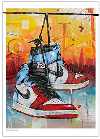 Kunstdruck Nike Air Jordan 1 High furchtlos unc Chicago, 50 x 70 cm, ungerahmt