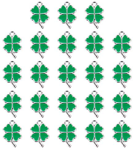 ABOOFAN 25 Stück Glückliche Vierblättrige Kleeblatt Anhänger Kleeblatt Charms Halsketten Zubehör DIY Basteln Schmuck Ornamente