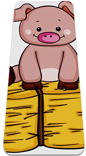 Eslifey Cute Cartoon Pig Sit On Straw Yoga Mat Thick Non Slip Yoga Mats for Women&Girls Exercise Mat Soft Pilates Mats,(72x24 in, 1/4-Inch Thick)