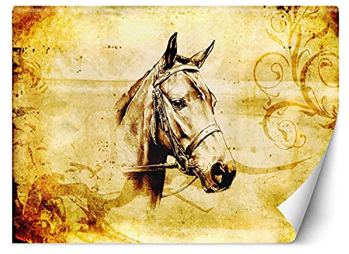 Feeby Fototapete XXL Pferd Tier Skizze 400x280 cm Braun Vliestapete Moderne Design Wandtapete Küche Flur Wohnzimmer Büro Badezimmer Kinderzimmer Abstrakt Natur